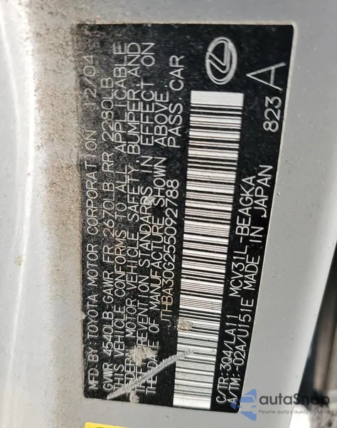 2005 Lexus Es 330 из США, поврежденный, VIN JTHBA30G255092788